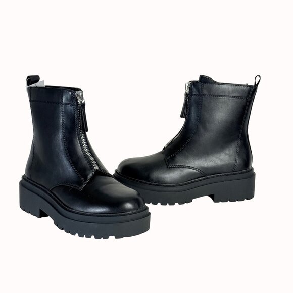 Edgy Black Combat Ankle Boots Sz 8.5 Chunky Lug Platform Front Zipper Biker Goth - Picture 12 of 16